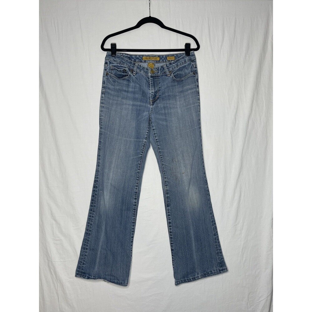 Seven 7 Women's Classic Flare Jeans Size 8 Medium Wash Blue Denim 31x30 Low Rise